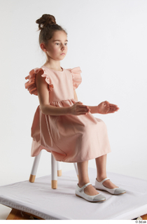  Doroteya  1 casual dressed pink dress sitting white ballerina flats whole body 0014.jpg